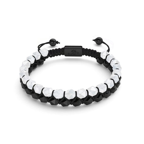 Pierre de Lune & Agate Noire | Bronze à canon | Bracelet Double Géom